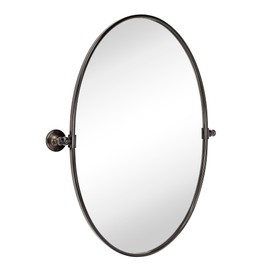 TEHOME Farmhouse Oil Rubbed Bronze Oval Metal Pivot Bathroom Vanity Mirror Tilting Beveled Vanity Mirrors for Wall, Overall 23.99 x 30 inches (Mirrror 20 x 30 inches)