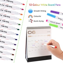 WINKIO White Board Markers Erasable, 12 Color Dry Wipe Whiteboard Pens with Erasers, Fine Tip Floating Ink Dry Erase Marker for Home, School And Office Uses