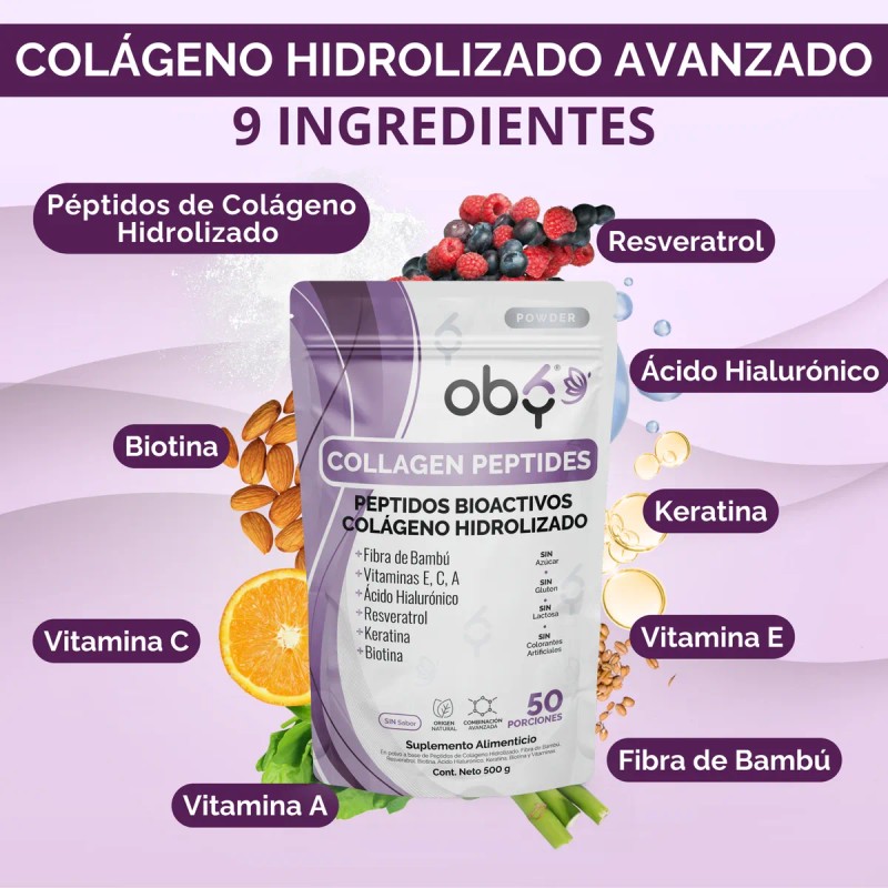 Peptidos Colageno Hidrolizado Polvo Biotina Vitaminas Oby
