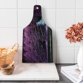 Ambesonne Lavender Cutting Board, Purple Trees by a Lake with Blue Wooden Rustic Lakehouse Lodge Romantic Spring Nature, Decorative Tempered Glass Cutting and Serving Board, Wine Bottle Shape, Purple