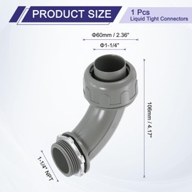 sourcing map Nonmetallic Liquid Tight Connector, 1-1/4" NPT Plastic Flexible 90 Degree Conduit Fitting for Conduit, Pipe Tube Connection and Leakproof, Gray