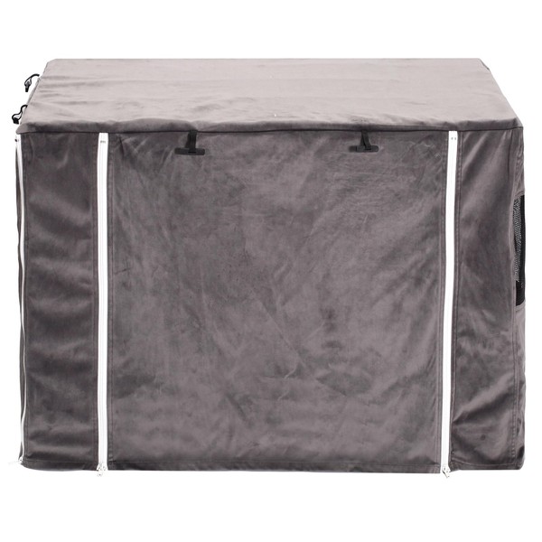Dog Crate Cover for Wire Crates Cages, Doubles as a Comfy Blanket, Polar Fleece Pet Kennel Cover Windproof Soundproof Home Decoration - Cover only - Grey - Fits 42 Inch Crates