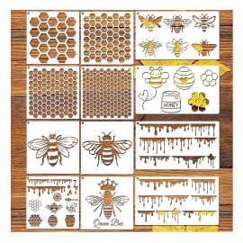 Hosomono Bee Honeycomb Stencil, Reusable Bee Stencils for Painting on Wood Signs Furni...