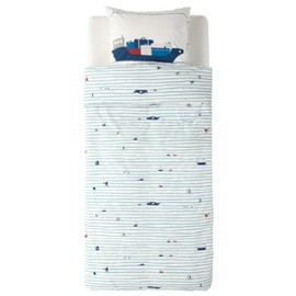 Ikea Upptag Duvet Cover and Pillowcase Waves Boats Pattern Blue Twin 804.402.98