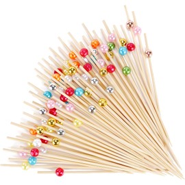200 PCS Cocktail Picks, Fancy Toothpicks for Appetizers, Decorative Skewers for Appetizers Drinks Party Fruit, 4.7 Inch Long Wooden Bamboo Gold Ball Food Sticks Charcuterie Boards Accessories (Color)