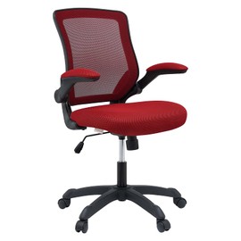 Modway Veer Office Chair with Mesh Back and Vinyl Seat With Flip-Up Arms in Red