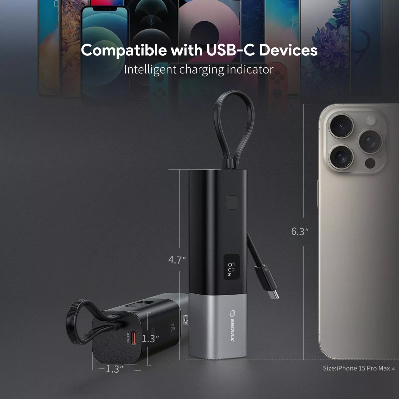 Esoulk 5000mAh PD 20W Built-in Foldable AC Wall Plug and