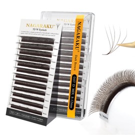 NAGARAKU 5D W Eyelash Extensions Volume Premade Fans Lashes Faux Mink Light Soft Cluster Easy Fanning yy Eyelashes Pestañas Volume 12 Rows for Beauty Salon - 0.07mm D Curl 8-12mm Mix, Dark Brown