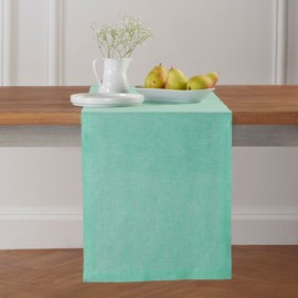 Solino Home Linen Table Runner 72 Inches Long – 100% Pure Linen Chambray Aqua Table Runner 14 x 72 Inch – Machine Washable Dining Table Runner – Athena