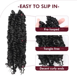 Passion Twist Hair 12 Inch 8 Packs Pre Twisted Passion Twist Crochet Hair For Black Women Crochet Passion Twist Hair Pre Looped Short Crochet Passion Twist Braiding Hair Extensions(12"8Pcs, 1B)
