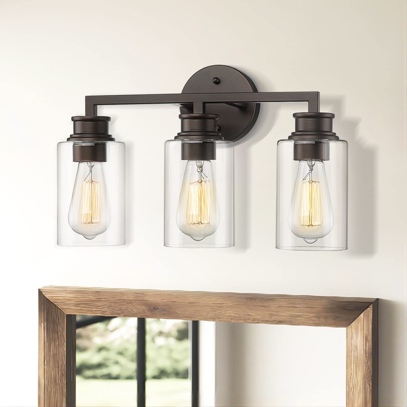 Emliviar 3-Light Oil Rubbed Bronze Vanity Light, Farmhouse Bronze Bathroom