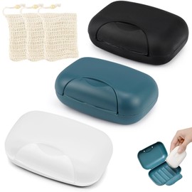 Pack of 3 Soap Box Travel Waterproof Premium Soap Dish with Drain Strainer and Sisal Soap Bag Soap Box for Home or Travel