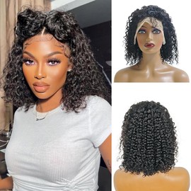 14 Inch Jerry Curly Bob Wig Human Hair 13x4 Middle Brown Lace Front Wig with Baby Hair 180% Density Small Curly Wigs for Black Women Natural Color