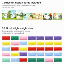Arteza Kids Air Dry Clay, 35 Bars, Dinosaur Modeling Clay by Numbers Kit, Craft Supplies for Learning Centers and Educational Playtime
