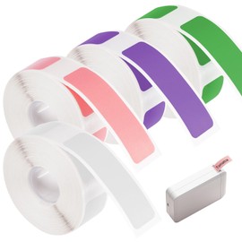 4 Rolls Thermal Label Tape 12 x 40 mm, Thermal Label Roll, Label Printer Thermal Paper, Thermal Label Tape, Waterproof Label Tape Compatible with Label Printers P11/P12/P15 (White/Green/Pink/Purple)