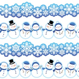 Whaline 68Ft Winter Bulletin Border Sticker Winter Holiday Decoration Borders Snowflake Snowman Wave Trim Border Self-Adhesive Label Sticker for School Classroom Office Chalkboard Christma, 60Pcs