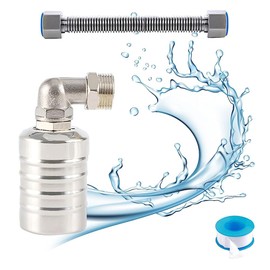 3/4 Inch Float Valve for Water Tank Pool, 304 Stainless Steel Automatic Float Valve, Water Level Control Valve, Level Is Maintained Constant, With Sealing Tape & Corrugated Pipe (Water Intake)