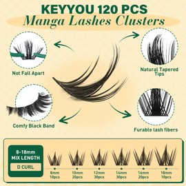 KEYYOU Manga Lash Clusters 8-18mm Fairy Eyelash Clusters Natural DIY Lash Extension Wispy with Soft Thin Band(MG01)