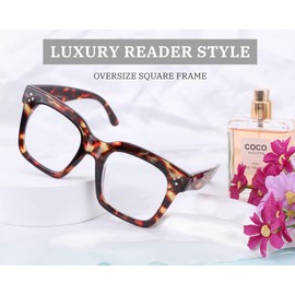 FEISEDY Blue Light Blocking Reading Glasses Oversized Readers Designer Luxury Square Eyewear Frame B2695(100,Leopard)