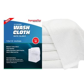 SupremePlus Economy White Wash Cloth Towels 12x12 – Washcloth Towel for Bathroom, Kitchen, Gym, Hotel & Salon, Multipack Washcloths/Facecloths, Reusable Inexpensive Cleaning Rags (12)