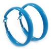 Large Sky Blue Enamel Hoop Earrings - 55mm Diameter