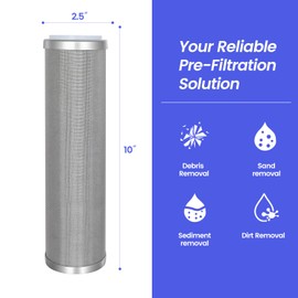 Amwater Stainless Steel Cleanable Wire Mesh Filter Cartridge 10”Length,2.5"OD(5 Micron)