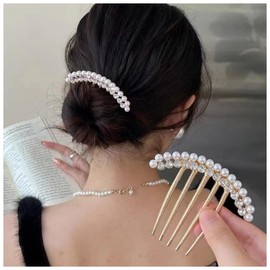 Iaceble Sparkling Wedding Birdal Hair Comb Pearl Crystal Hair Combs Pin Gold Rhinestone Hair Piece Pearl Hair Side Comb Cz Diamond Hair Comb Decorative Accessories For Women(Style 2)