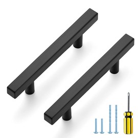Ravinte Black Cabinet Handles 10 Pack 3-1/2 inch Matte Black Square Cabinet Pulls Kitchen Hardware 6 inch Overall Length Kitchen Drawer Pulls