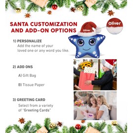 DolliBu Santa Blue Starfish Stuffed Animal Plush Toy - Super Soft Sea Animal Dress Up with Red Santa Claus Hat, Cute Ocean Gift, Perfect Holiday with Name Personalization - 8.5 Inch