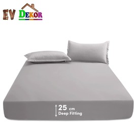 EV DEKOR Fitted Sheet Double, Grey - Deep Pocket Bedsheet 10inch (25 cm) - Soft Brushed Microfiber Fabric - Shrinkage and Fade Resistant - Bottom Sheet - Double Bed Fitted Sheets