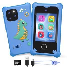 Kids Smart Phone, 2.8‘’ Touchscreen Kids Phone with Educational Learning & MP3, Dinosaurier Toy Phone Birthday Gifts for 3-12 Years Old Boys - Blue