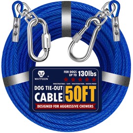 Dog Leads for Dogs 20ft 25ft 30ft 35ft 40ft 45ft 50ft 55ft 65ft 100ft Tie Out Cable Runner Steel Tieout Heavy Duty Tether Chew Proof Long Pet Chains for Outside, Camping, Park (50ft-Blue)