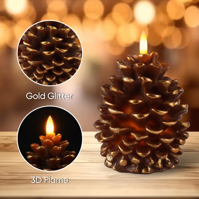 Homemory 2 Pcs Flameless Pine Cone Candle, LED Candles with