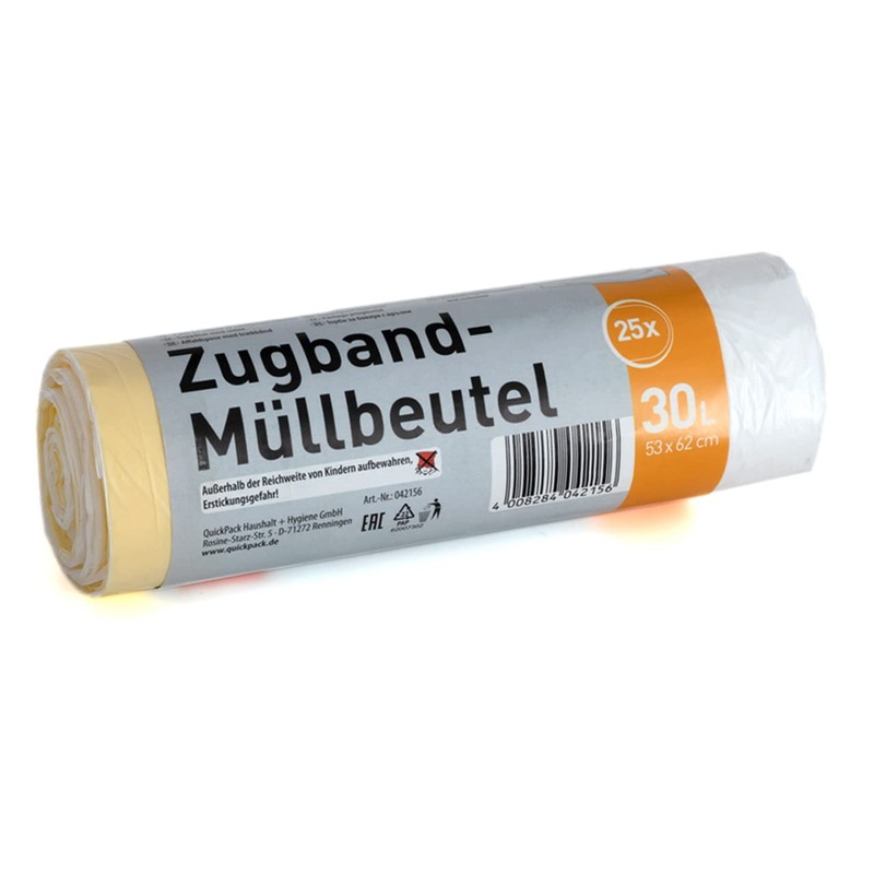 30 L White Bin Liners with Drawstring (30 L, White,