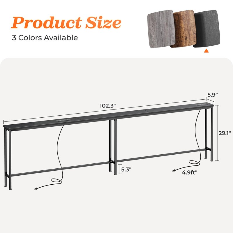 SUPERJARE 102 Inch Sofa Table with 2 Power Outlets and