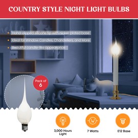 Creative Hobbies 6-Pack, Incandescent Silicone Dipped Candle Light Bulbs, 7 Watt, Longer Life Country Style, Electric Candle Lamp Replacement Light Bulbs Individually Boxed