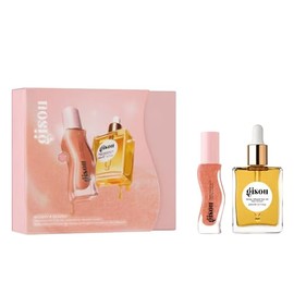 Gisou Glossy & Glazed Set - Aceite para el cabello con infusión de miel (0.7 fl oz) y aceite labial con infusión de miel ciruela glaseada (tamaño completo)