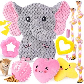 XIUGOAL Pink Puppy Toys - 9 Pack Puppy Chew Toys for Teething, Enrichment Dog Toys for Small Dogs to Keep Them Busy, Squeaky Plush Toy for Boredom