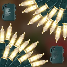 RECESKY Christmas String Lights with Built-in Timer - 2 Pack 50 LED 17ft Fairy Mini Battery String Light for Outdoor Indoor Garden Party Home Wreath Xmas Decor Christmas Tree Decoration Warm White