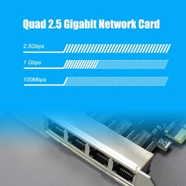 GLOTRENDS LE8445 4-Port 2.5 Gigabit PCIe Ethernet Network Card, 4 x RTL8125BG Chip, 4 x RJ45 LAN Port, PCIe X4 Installation
