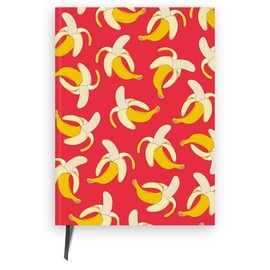 Cauliflower Journals Pocket Sized Notebook: Red Cover Banana Patterned Hardback Cover, Ruled Pages And Divider Ribbon (Red)