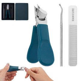 Eagle Beak Beveled Nail Clippers, Wide Jaw Anti-Splash Slanted Nail Clipper Set Long Handle Sharp Curved Blade for Thick/Ingrown Toenails Seniors Precision Care (Green)