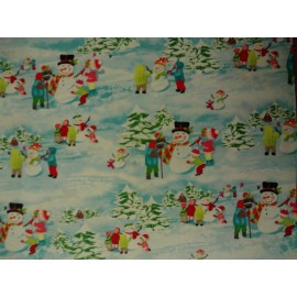 Henry Glass & Co. New Winter Children Building Snowman Scenic 100% Cotton Fabric by the 1/2 Yard