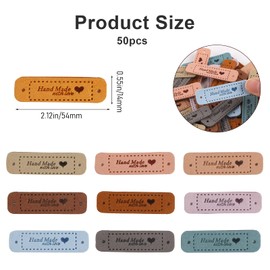 50 PCS Handmade Tags for Crochet Handmade Leather Labels Faux Handmades with Love Leather Tags for Handmades Items Embellishment Knit Accessories with Hole for DIY Crafts Sewing Crochet Knitting Hats