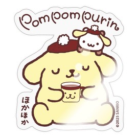 Spreadshirt Pompompurin Trinkt Kaffee Mit Muffin Sticker, max. 10x10 cm, 10 x 10 cm, Transparent glänzend