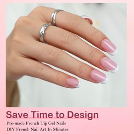 DMQ French Press on Nails Kit - 240Pcs Square False Nails Short - Fake Nails White Tip French False Nail Kit - Full Cover Stick on Nail with Glue for Women Girls DIY Nail Art Manicure - 15 Sizes