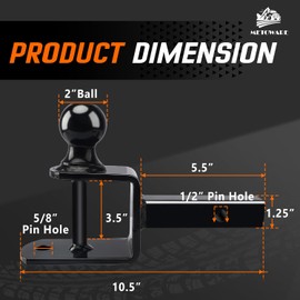 METOWARE 3-in-1 ATV/UTV Trailer Hitch Towing Ball Mounts with 2 Inch Ball Hitch Rated 3500 LBS, Fits 1 1/4 Inch Hitch Receiver with 1/2 Inch Pin & Clip.