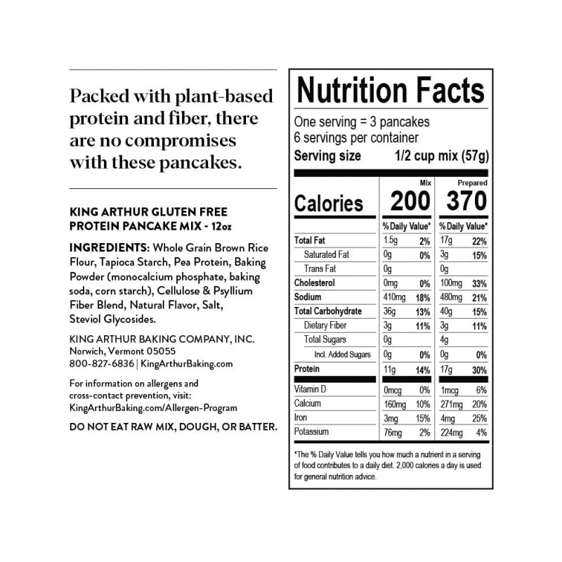 King Arthur Gluten Free Protein Pancake Mix 12 oz Non