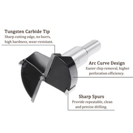 Kozelo Forstner Drill Bit - [40mm] Tungsten Carbide Auger Opener for Wood Furniture Hinges Woodworking Round Shank Black