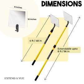 Extend A Vue Telescoping Inspection Mirror - Standard Fiberglass, Lightweight & Durable, 4 ft - 8 ft Pole, 8 x 10 inch Acrylic Mirror